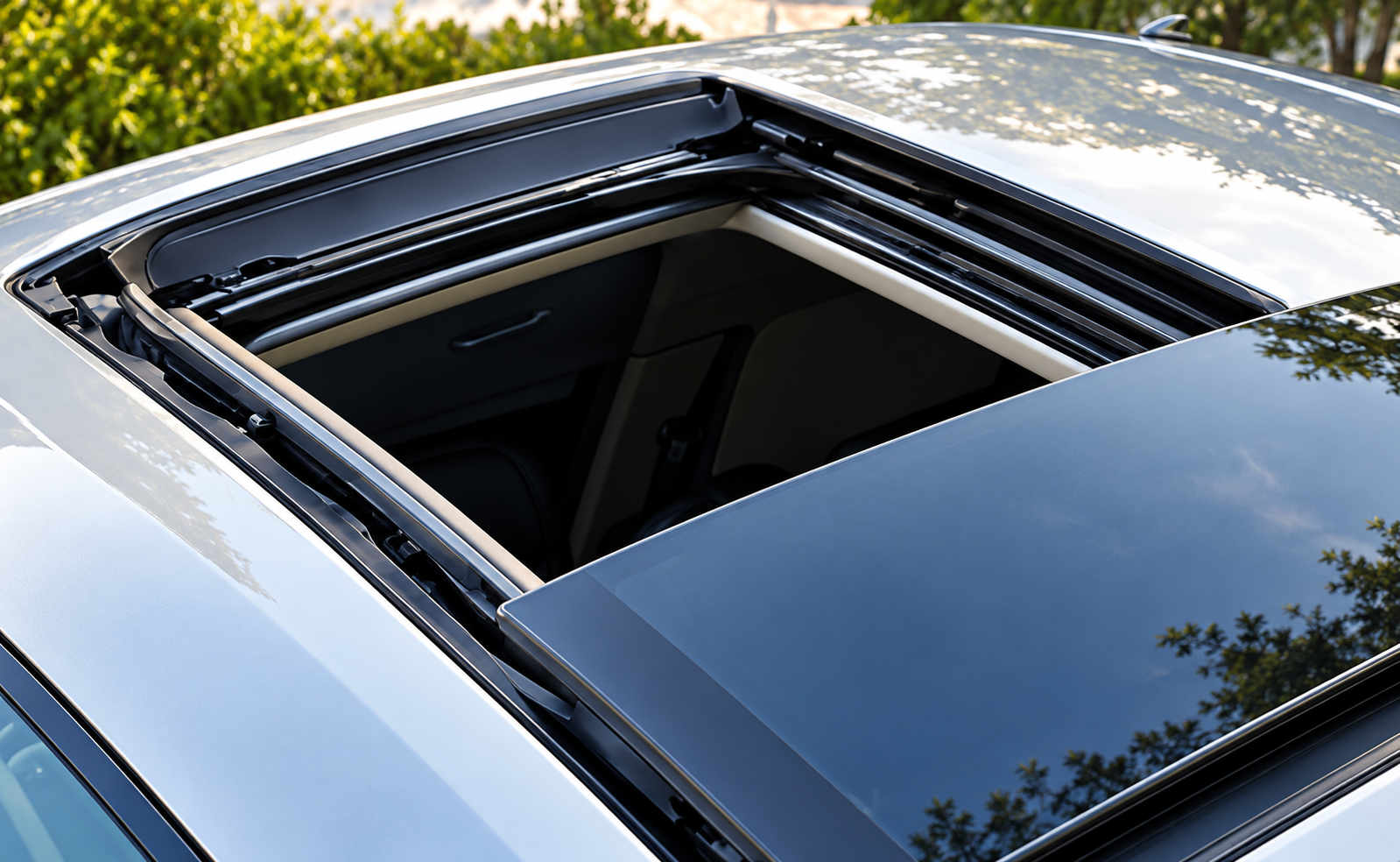 Open Sunroof with Glossy Reflections